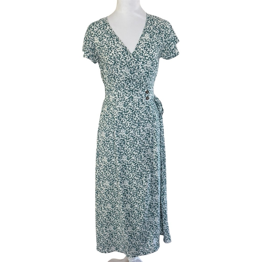 Sienna Sky Green & White Floral Faux Wrap Midi Dress XS - Picture 2 of 13